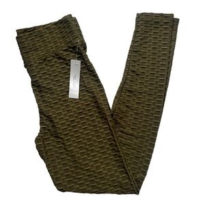 NEL+LO Women’s Sz Medium Olive Green Textured Honeycomb Lifting Scrunch Leggings